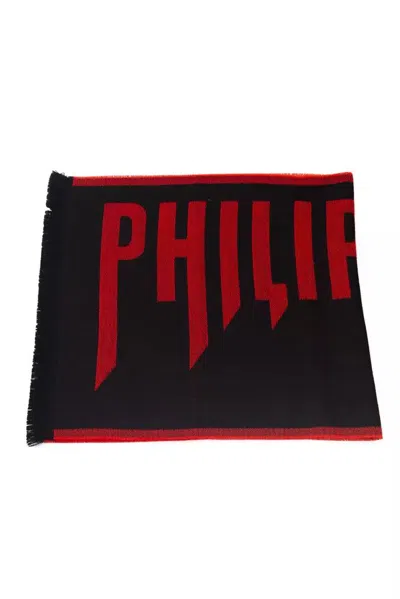 Shop Philipp Plein Elegant Fringed Logo Men's Scarf In Red
