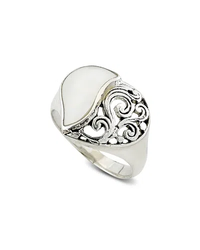 Samuel B. Silver Pearl Filigree Heart Ring
