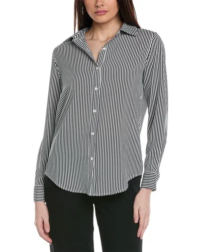 Shop T Tahari Collared Button-down Striped Woven Shirt In Blue
