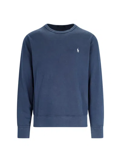 Shop Polo Ralph Lauren Crew Neck Logo Sweatshirt In Blue