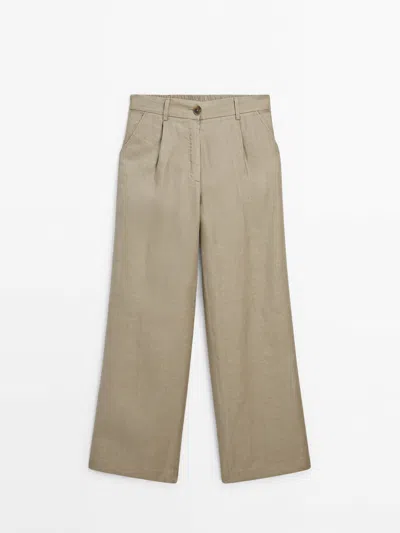 Shop Massimo Dutti Leinenhose Mit Weitem Bein In Mole Brown