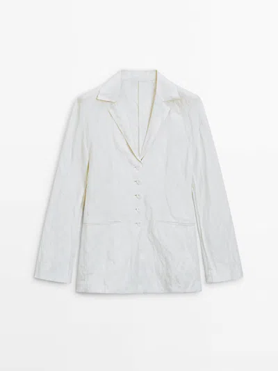 Shop Massimo Dutti Creased-effect Buttoned Blazer In Cream