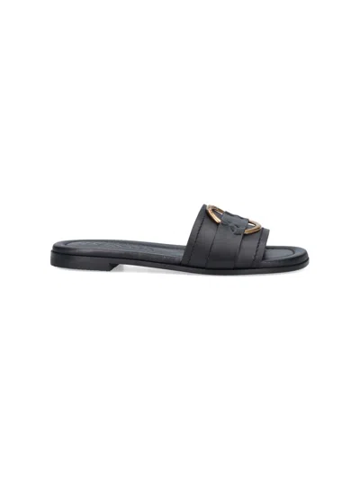 Shop Moncler "bell" Slide Sandals In Black  
