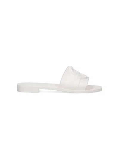 Shop Moncler "mon" Slide Sandals In White