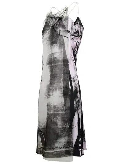 Shop Maison Margiela 'freeze-frame' Multicolored Silk Blend Dress In Grey