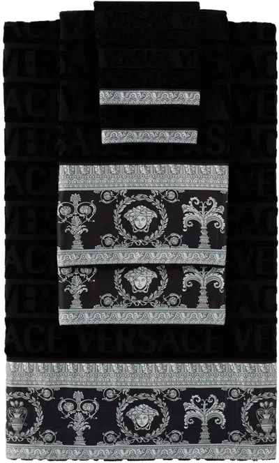Shop Versace Black 'i Heart Baroque' Towel Set, 5 Pcs In 5b780