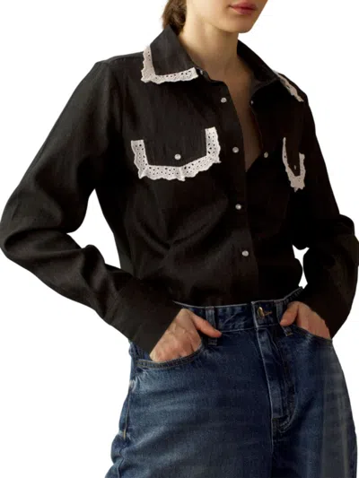 Shop Cynthia Rowley Women's Cotton Lace-trim Shirt In Black