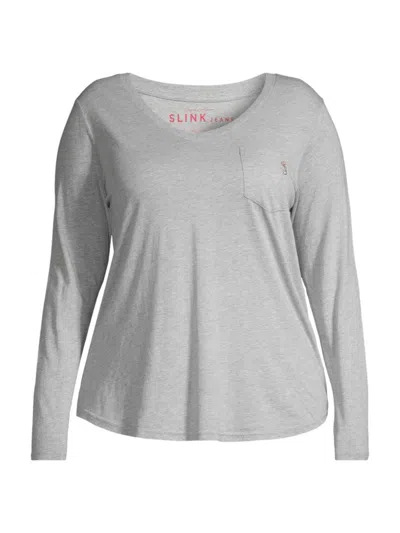 Shop Slink Jeans, Plus Size Women's V-neck Long-sleeve T-shirt In Heather Grey