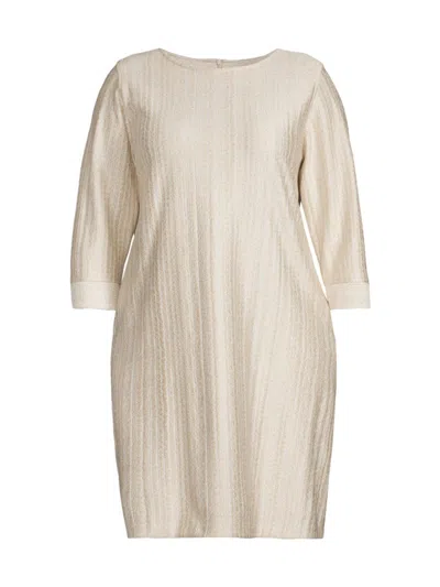 Shop Caroline Rose, Plus Size Women's Golden Glow Textured Knit Knee-length Dress In Ivory Gold