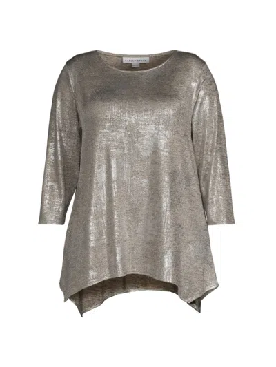 Shop Caroline Rose, Plus Size Women's Reflection Metallic Knit Blouse In Silver