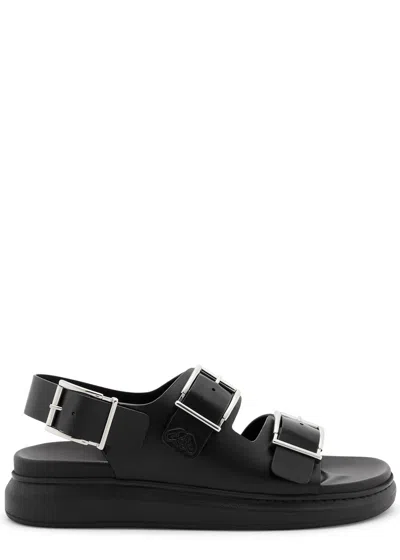 Shop Alexander Mcqueen Leather Sandals In Black