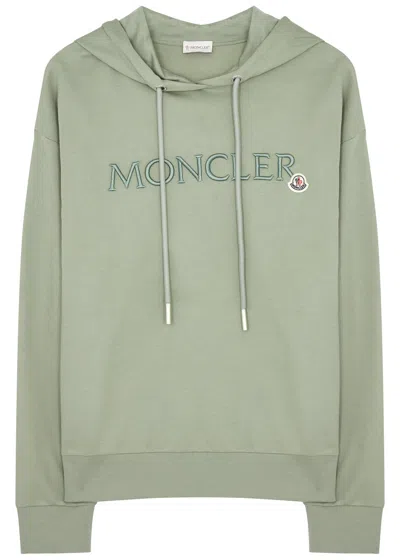 Shop Moncler Logo Hooded Cotton Sweatshirt In Sage
