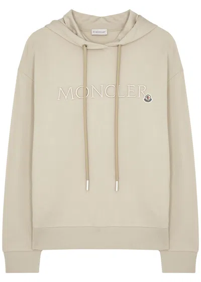 Shop Moncler Logo Hooded Cotton Sweatshirt In Beige