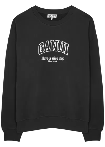 Shop Ganni Logo-print Cotton Sweatshirt In Dark Grey