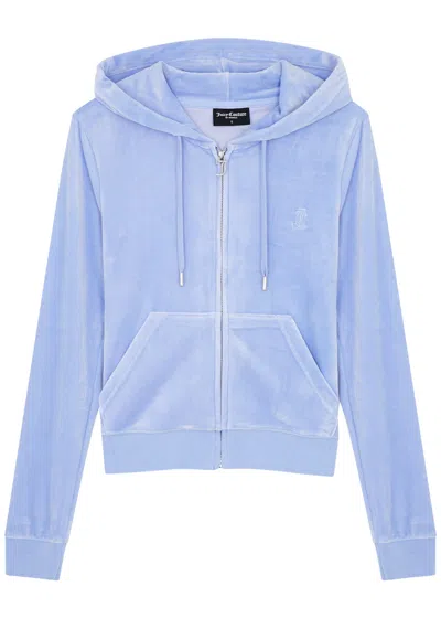 Shop Juicy Couture Robertson Hooded Velour Sweatshirt In Mid Blu