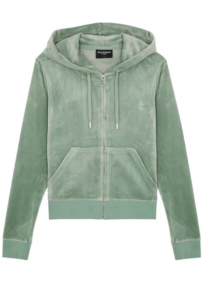 Shop Juicy Couture Robertson Hooded Velour Sweatshirt In Green