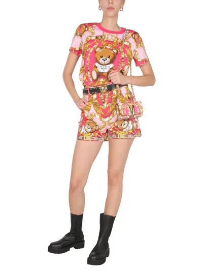 Shop Moschino Shorts With Teddy Print In Pink