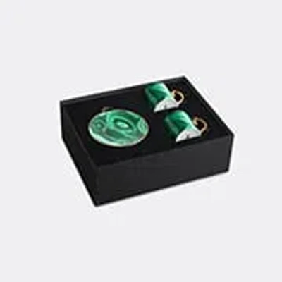 L'objet Malachite 4-piece Espresso Cup & Saucer Set In Green/ Gold