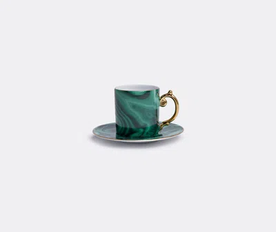 L'objet Malachite 4-piece Espresso Cup & Saucer Set In Green/ Gold