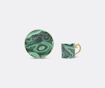 L'objet Malachite 4-piece Espresso Cup & Saucer Set In Green/ Gold