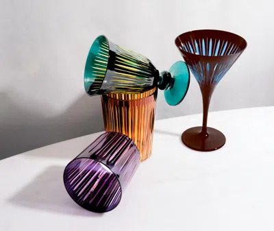 L'objet Prism Double Old Fashioned Glass Set In Amber/green/purple /bordeaux