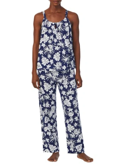 Shop Lauren Ralph Lauren Strappy Knit Pajama Set In Navy Print