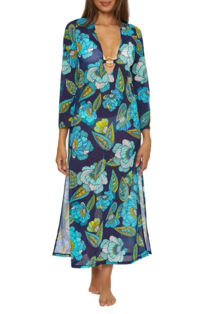 Shop Trina Turk Pirouette Mesh Cover-up Dress In Blue/ Green Multi