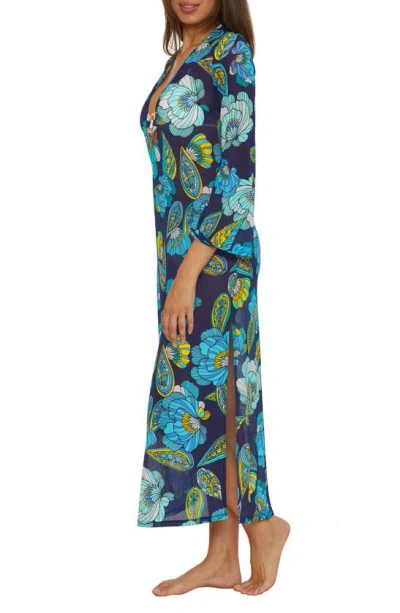 Shop Trina Turk Pirouette Mesh Cover-up Dress In Blue/ Green Multi