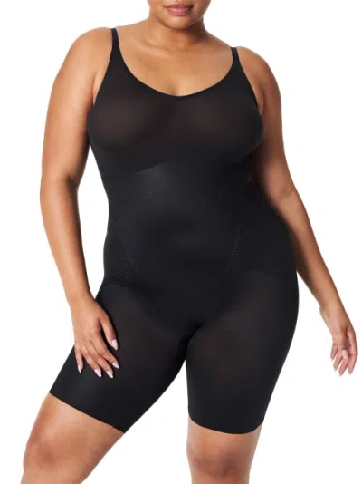 Shop Spanx Thinstincts 2.0closed Bust Mid-thigh Bodysuit In Black