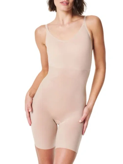 Shop Spanx Thinstincts 2.0closed Bust Mid-thigh Bodysuit In Champagne Beige