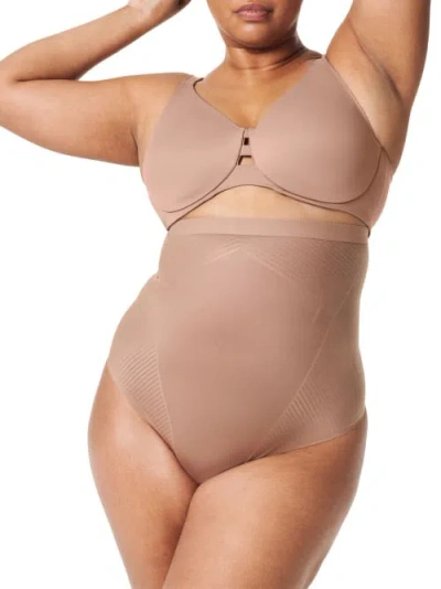 Shop Spanx Thinstincts 2.0 High-waist Shaping Thong In Cafe Au Lait