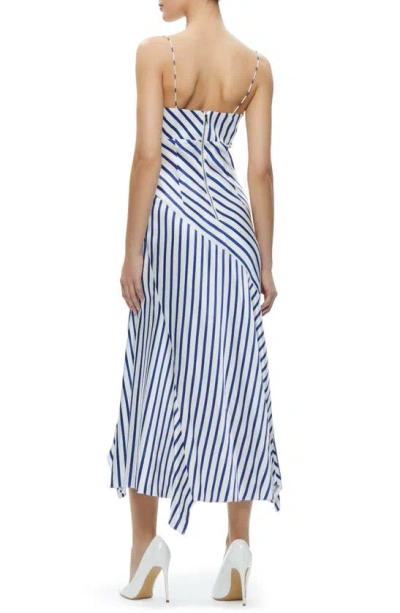Shop Alice And Olivia Rosa Directional Stripe Asymmetric Midi Dress In Admiral Stripe Indigo