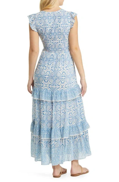 Shop Alicia Bell Cutout Tie Front Cotton & Silk Cover-up Maxi Dress In Blue Psychedelic