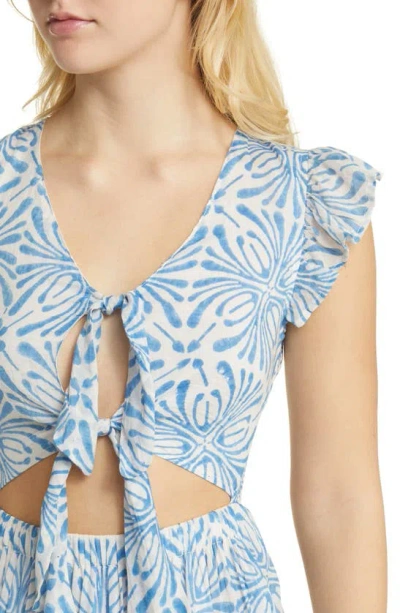 Alicia Bell Cutout Tie Front Cotton & Silk Cover-up Maxi Dress In Blue Psychedelic