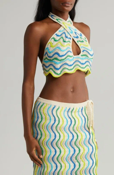 Capittana Jade Halter Crop Sweater Cover-up Top In Jade Multi