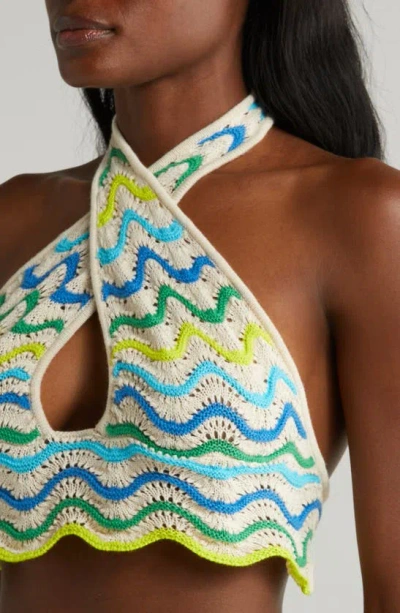 Capittana Jade Halter Crop Sweater Cover-up Top In Jade Multi