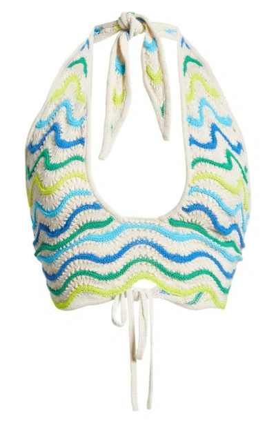 Capittana Jade Halter Crop Sweater Cover-up Top In Jade Multi