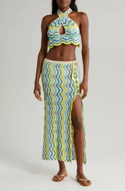 Capittana Jade Halter Crop Sweater Cover-up Top In Jade Multi