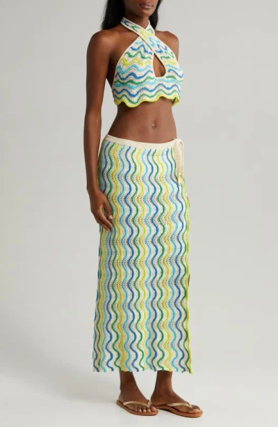 Capittana Jade Halter Crop Sweater Cover-up Top In Jade Multi