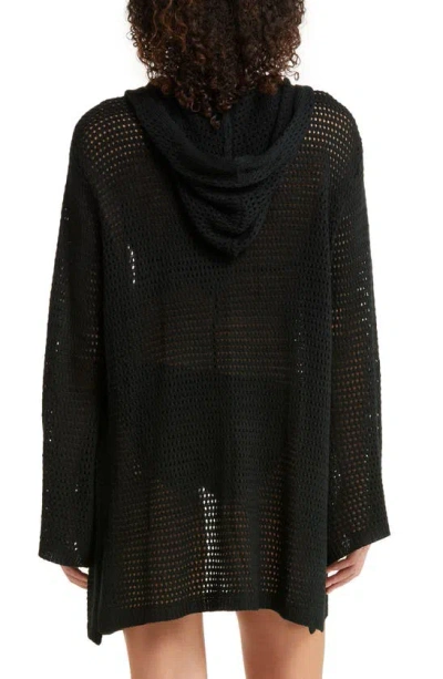 Elan Hooded Open Stitch Cover-up Cardigan In Black