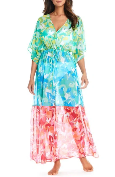 Shop Bleu By Rod Beattie Floral Print Cover-up Maxi Dress In Blue Multi