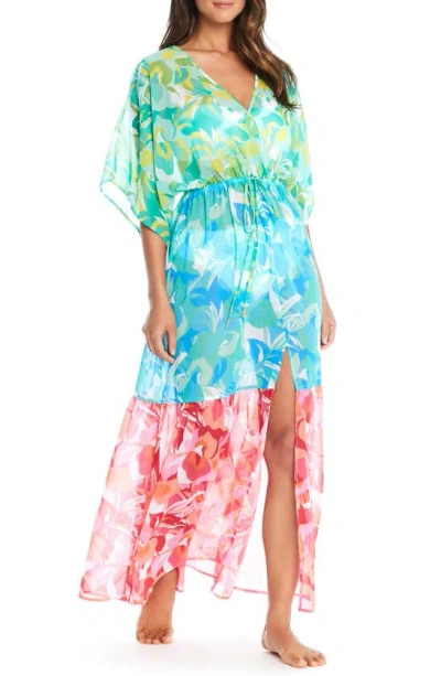 Shop Bleu By Rod Beattie Floral Print Cover-up Maxi Dress In Blue Multi