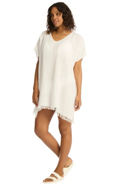 Shop Sea Level Sunset Fringe Cotton Cover-up Caftan In White