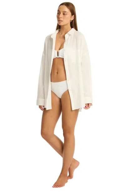 Shop Sea Level Sunset Beach Oversize Cotton Cover-up Shirt In White