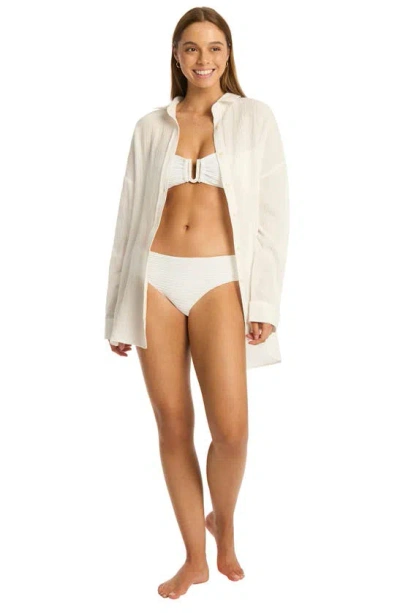 Shop Sea Level Sunset Beach Oversize Cotton Cover-up Shirt In White