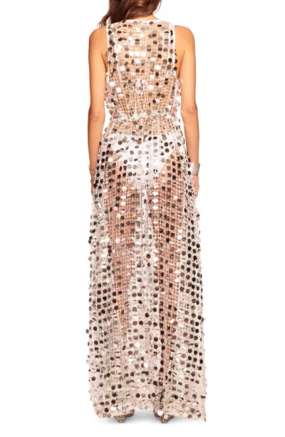 Shop Ramy Brook Michaela Sequin Sheer Cover-up Maxi Dress In Silver Pailette Mesh