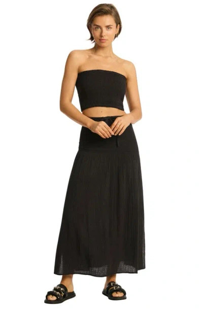Shop Sea Level Sunset Strapless Cotton Gauze Cover-up Top In Black