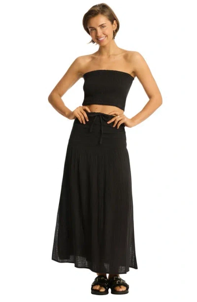 Shop Sea Level Sunset Strapless Cotton Gauze Cover-up Top In Black