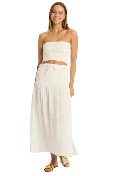 Shop Sea Level Sunset Strapless Cotton Gauze Cover-up Top In White