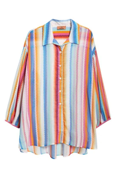 Shop Missoni Chevron Stripe Cotton & Silk Tunic Shirt In Multicolor Chevron